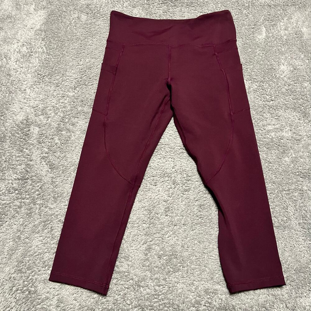 Zyia Active Leggings Pants Womens 8-10 Maroon Pocket High Rise Cropped